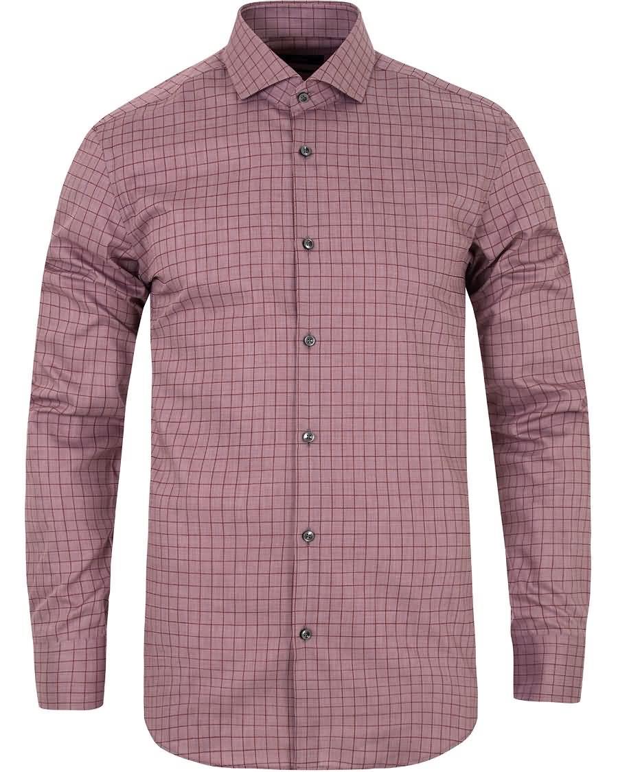 boss jason washed check slim fit shirt dark red Casual Klær sa6z8